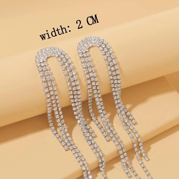 Womens Rhinestone Tassel Decor Drop Earrings - Picture 2 of 3